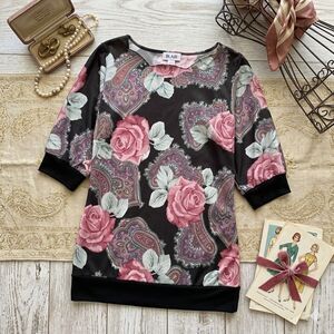 Vintage Blair Rose Scalloped 1/2 Sleeve Blouse Size Large